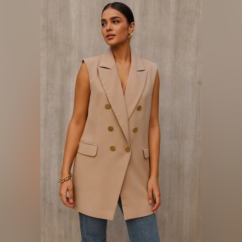 Joie Beige Sleeveless Vest with Gold Accents